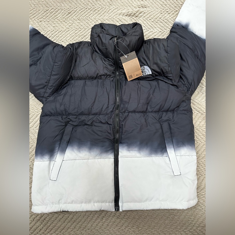 North Face Dip Dye 1996 Retro Nuptse 700 Jacket Black White Puffer Coat NEW - Picture 2 of 9
